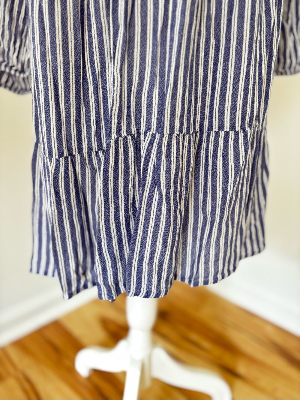 Old Navy Blue White Stripe Empire Boho Dress Medium Coastal Cottagecore - Picture 4 of 11